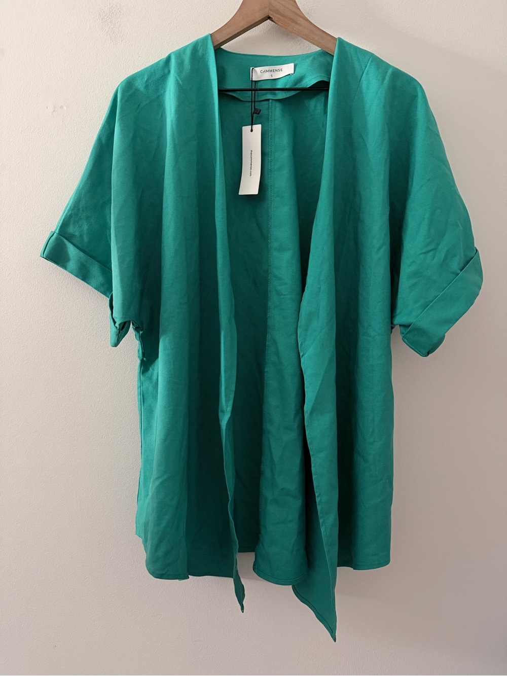 Commense S Green Linen Blend Open Front Top